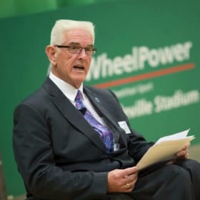Kevan Baker, Paralympian, speaking at a WheelPower event.