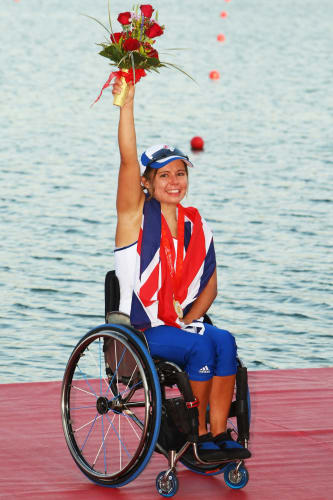 Helene Raynsford, Paralympic rower with her winning medals at the Beijing 2008 Paralympic Games
