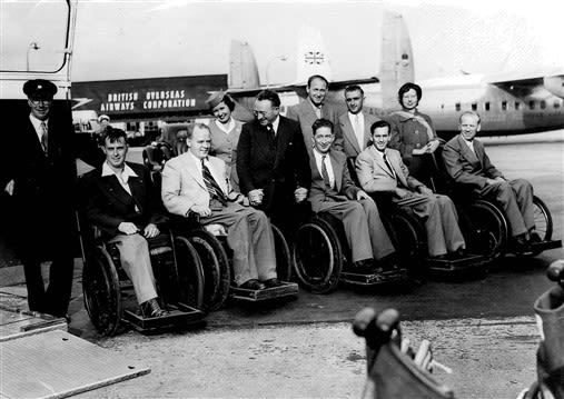 British athletes photographed in front of a British Airways plane about to fly out to the Rome 1960 Games.