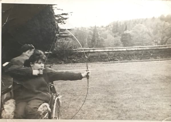 Angela Hendra practicing wheelchair archery