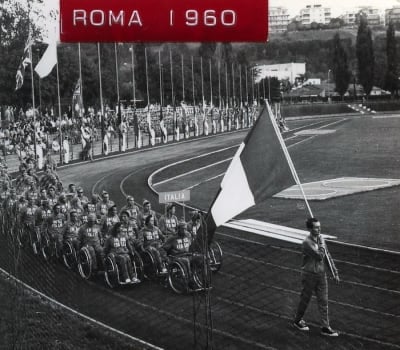 The Italian Paralympic Team at the opening ceremony of the Rome 1960 Summer Paralympics