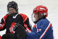 Matt and Namoi from the Peterborough Phantoms Sledge Hockey Club on the Ice