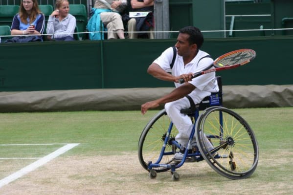 Jayant Mistry playing professional wheelchair tennis in the 1990s.
