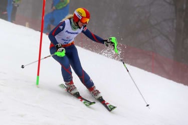 Kelly Gallagher competing in alpine skiing at the Sochi 2014 Paralympics