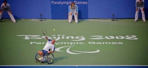 Peter Norfolk competing in wheelchair tennis at the Beijing 2008 Paralympics