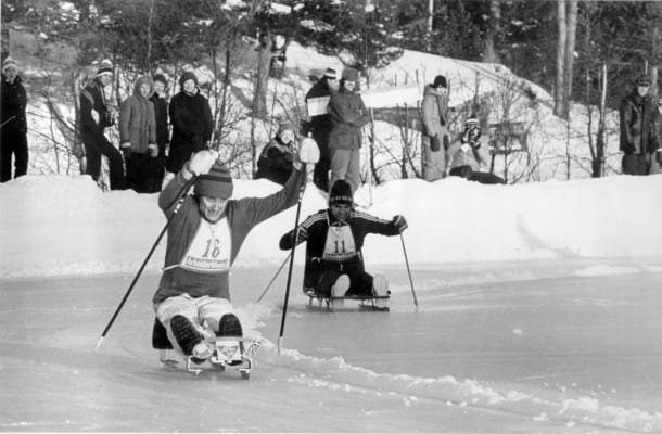 Ice sledge racing at the Geilo 1980 Winter Games