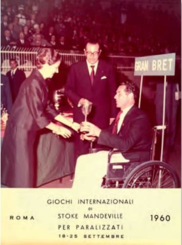 GB wheelchair athlete being presented with an award at the 1960 Rome Games