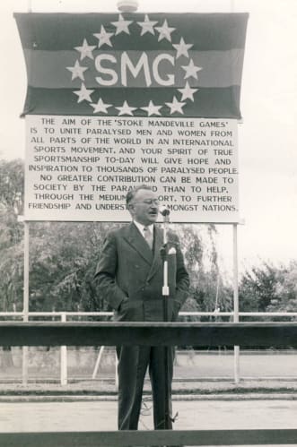 Dr Guttmann at the 1953 Stoke Mandeville Games