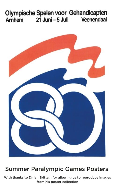 The Arnhem poster displays the logo which represents an unfurled Dutch flag with the number ‘80’ representing the year of the Games.