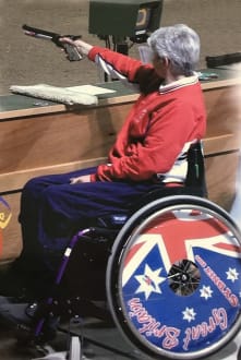 Paralympian shooter, Isabel Newstead, competing at the Sydney 2000 Paralympics