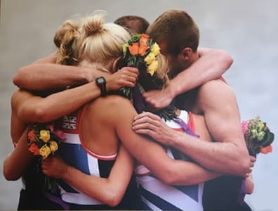 Photo of the British mixed coxed four rowing team at the London 2012 Paralympic Games