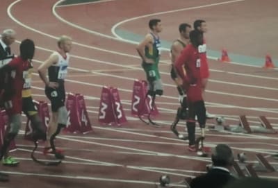 Jonnie Peacock ready to race on the track at the London 2012 Paralympics