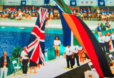 Medal ceremony at the Aquatic Centre at the 1996 Atlanta Paralympics