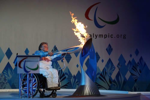 Caz Walton at the Paralympic flame lighting ceremony for Sochi 2014 Paralympic Games