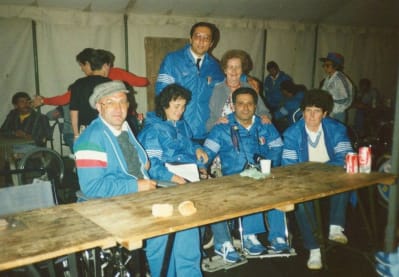 Mary Brennan with the Italian Team at Stoke Mandeville International Games in 1978