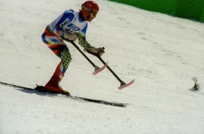 Competitor skiing at the Nagano 1998 Winter Paralympics