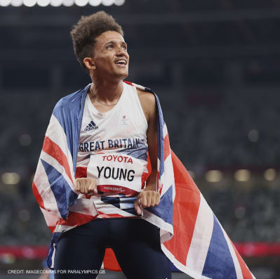 Athlete draped in the Great Britain flag.